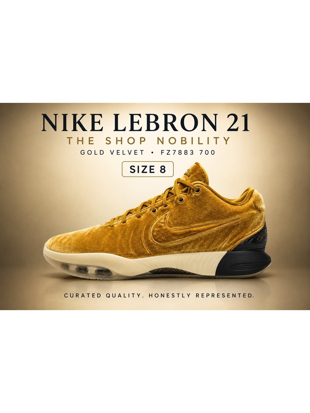 Nike LeBron 21 The Shop Nobility Men's Size 8 Gold Velvet